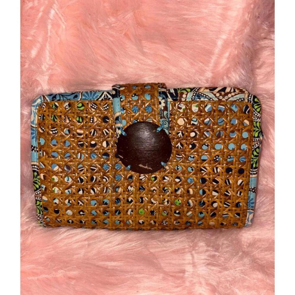 Rare Vera Bradley Vera Bradley Bali Blue Tiki Cane Clutch Woven Straw Clutch